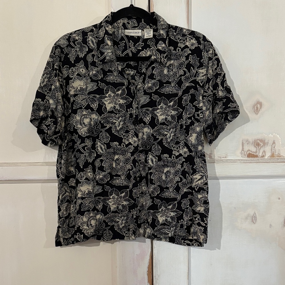 John Ashford Black and White Floral Shirt